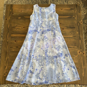 Girls American Girl Blue White Floral Sleeveless Dress Size 8 Summer Casual